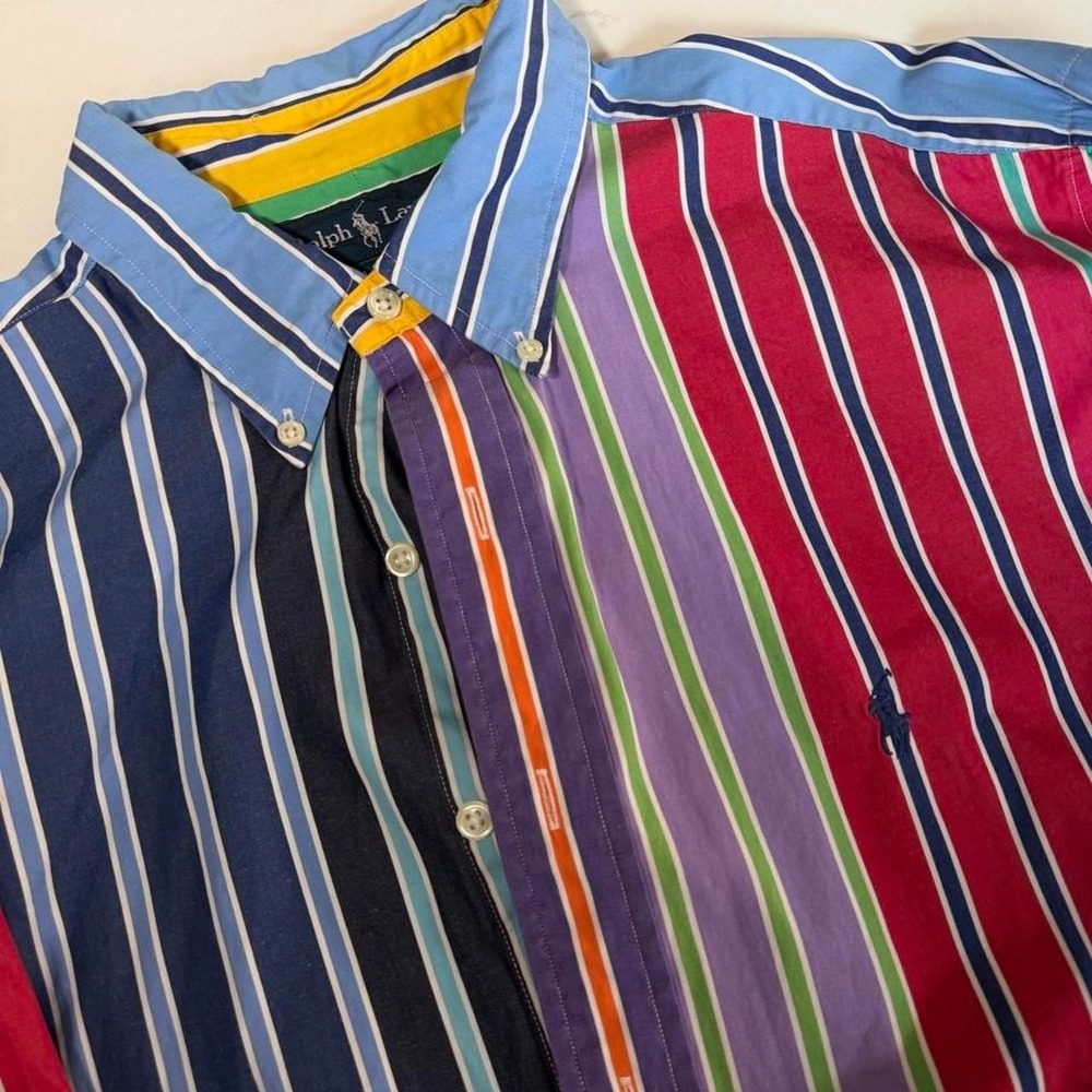 Vintage Polo Ralph Lauren Mens L 16.5 Rainbow Multicolor Stripe Classic Shirt